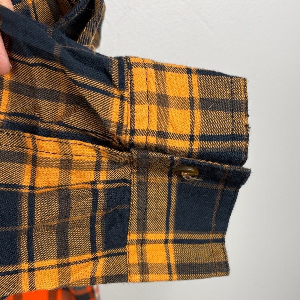 Easel Plaid Patchwork Button Down Shirt - Orange,… - image 5